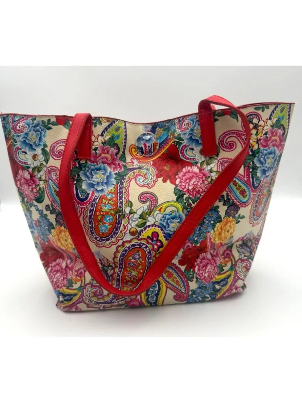 Floral Paisley Tote Bag Red Multicolor Tassel Shoulder Handbag Large Purse